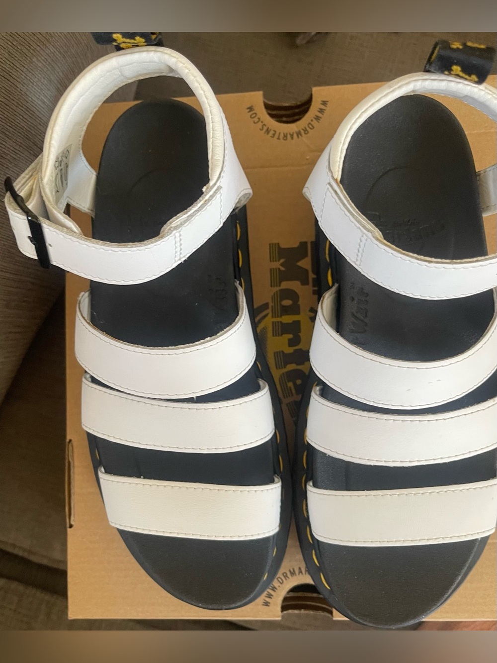 New Dr. Martens Blaire White Hydro Leather Sandals - Picture 3 of 11